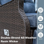 Outdoor Indoor Wicker Recliner with Adjustable Back and Footrest, Patio Reclining Chair with Flip-up Table, Outdoor Rattan Lounge Chair,Navy