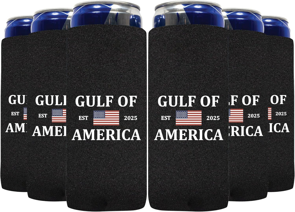 QualityPerfection Slim Can Coolers Sleeves (6 Units) Insulated, Beer/Energy Drink Premium Neoprene 4mm Thickness Thermocoolers for 12 oz Skinny Beverage Can Covers (Gulf of America)