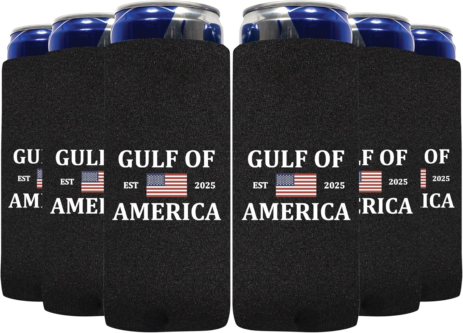 QualityPerfection Slim Can Coolers Sleeves (6 Units) Insulated, Beer/Energy Drink Premium Neoprene 4mm Thickness Thermocoolers for 12 oz Skinny Beverage Can Covers (Gulf of America)