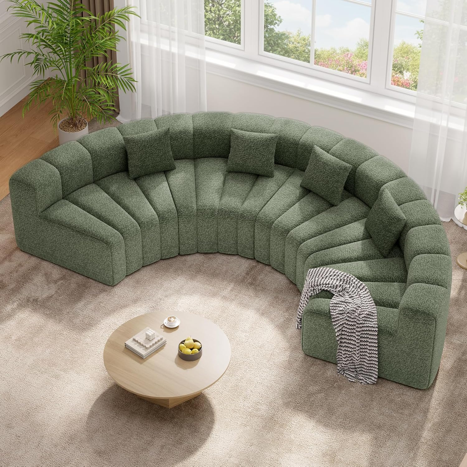 128" Oversized Curved Cloud Couch, Modern Compressed Modular Sectional Sofa, 4 Seater Boneless Couches for Living Room, No Assembly Required, Green 1 PCS