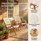 Devoko Patio Chairs, Adirondack Chairs Set of 2, Acacia Wood Outdoor Chairs with Woven Rope Seat for Porch, Poolside, Backyard, Beige
