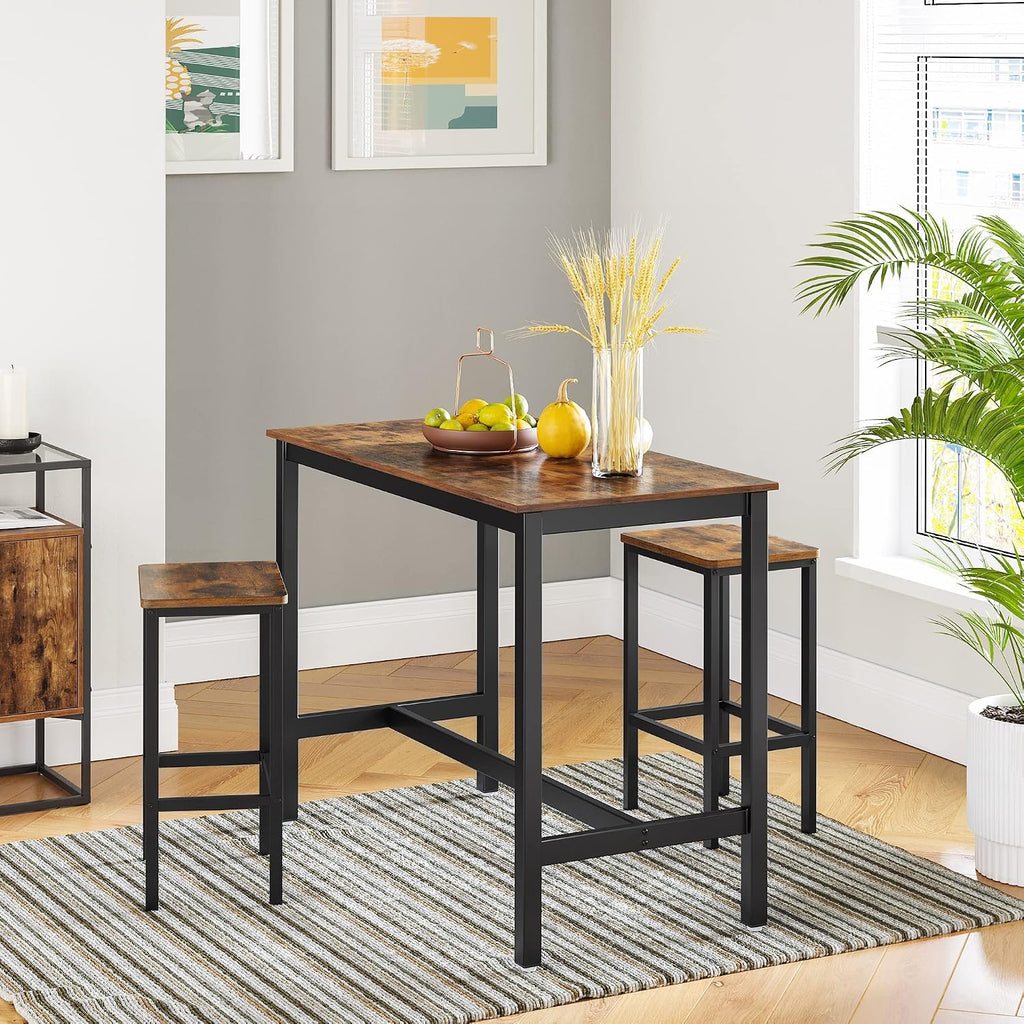 VASAGLE Bar Table with Sturdy Metal Frame, Easy Assembly, Industrial Design & Bar Stools, Set of 2 Bar Chairs, Kitchen Breakfast Bar Stools