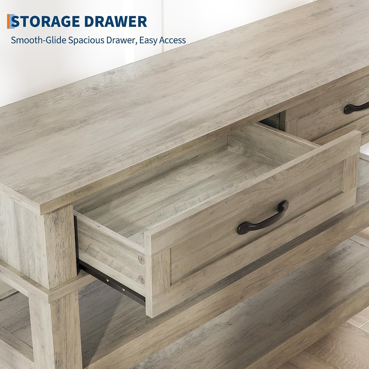 GarveeHome Entryway Table, Console Table with 2 Storage Drawers, 3 Tier Farmhouse Wooden Sofa Table, Hallway Tables for Entryway, Living Room, Rustic Grey