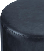 Studio Living® 19” Wentworth Ottoman Round Faux Leather Bench, Stationary Ottomans, Backless Chair, Footrest for Living Room, Footstool Office, Bedroom, Padded Seat, Navy Blue