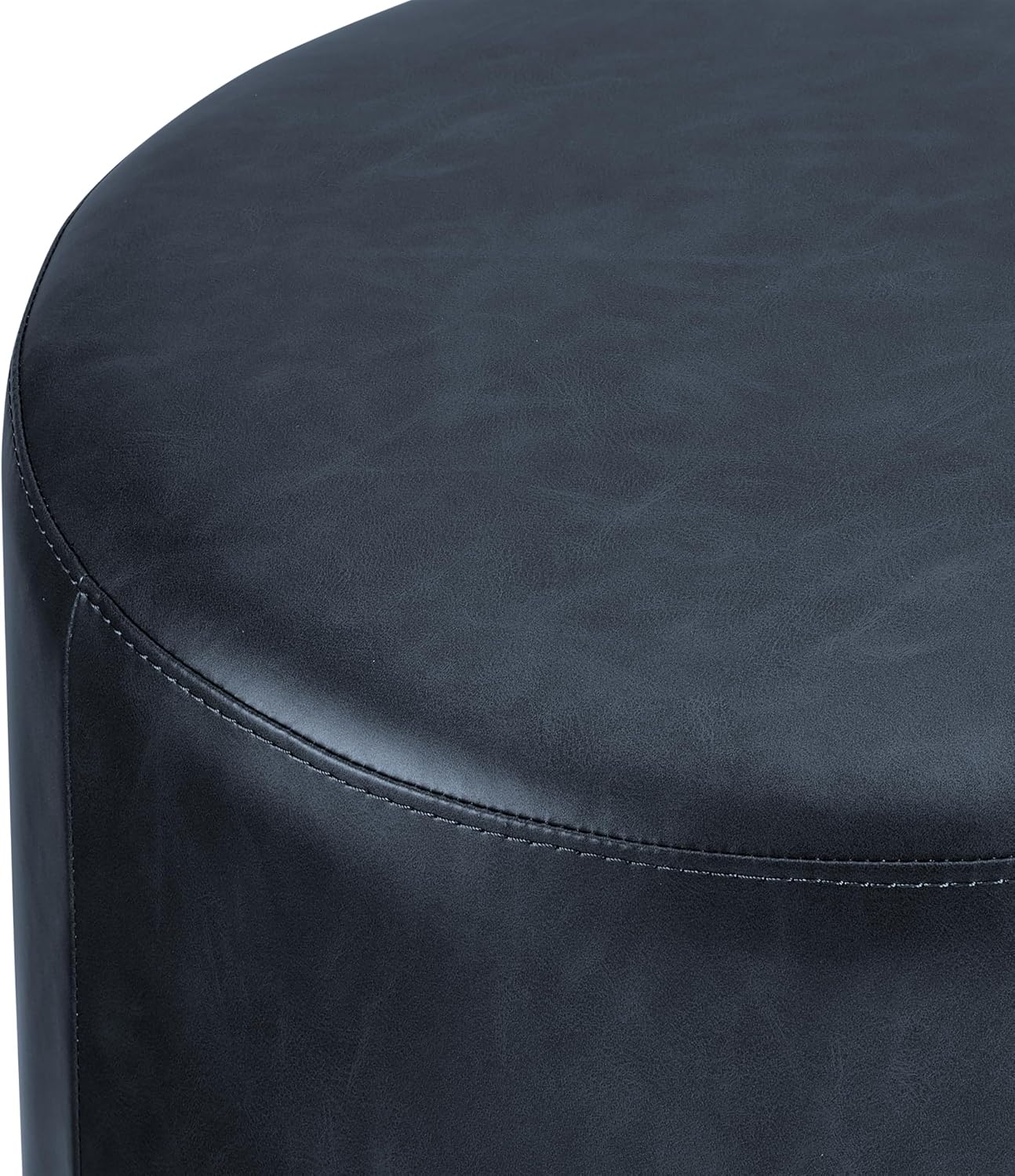 Studio Living® 19” Wentworth Ottoman Round Faux Leather Bench, Stationary Ottomans, Backless Chair, Footrest for Living Room, Footstool Office, Bedroom, Padded Seat, Navy Blue