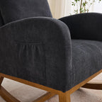 Rocking Chair, Nursery Chair, Polyester Accent Armchair, High Back Rocker with Side Pocket, Rubber Wood Legs, Walnut Finish, Living Room Bedroom Reading Nook, 250 lb Capacity, Black