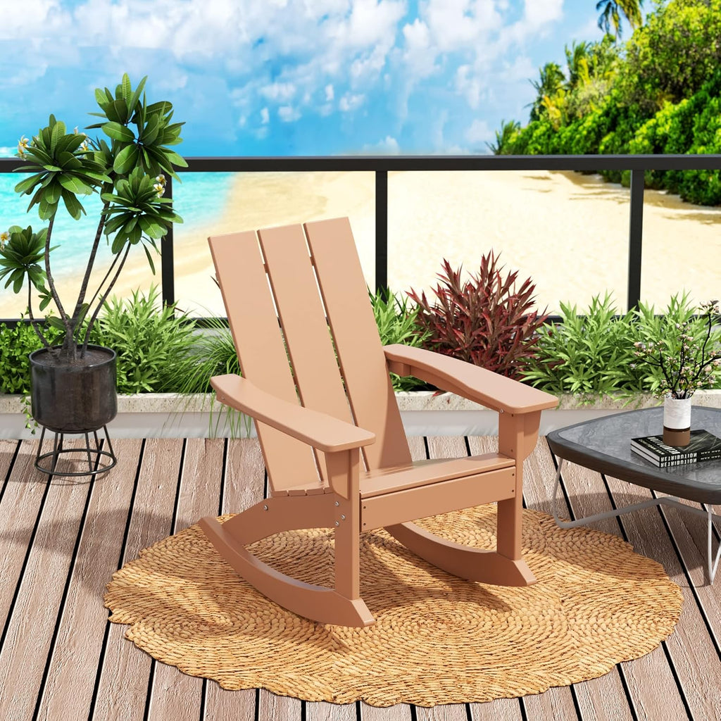 HDPE Shoreside Modern Rocking Poly Adirondack Chair (Set of 4),Teak