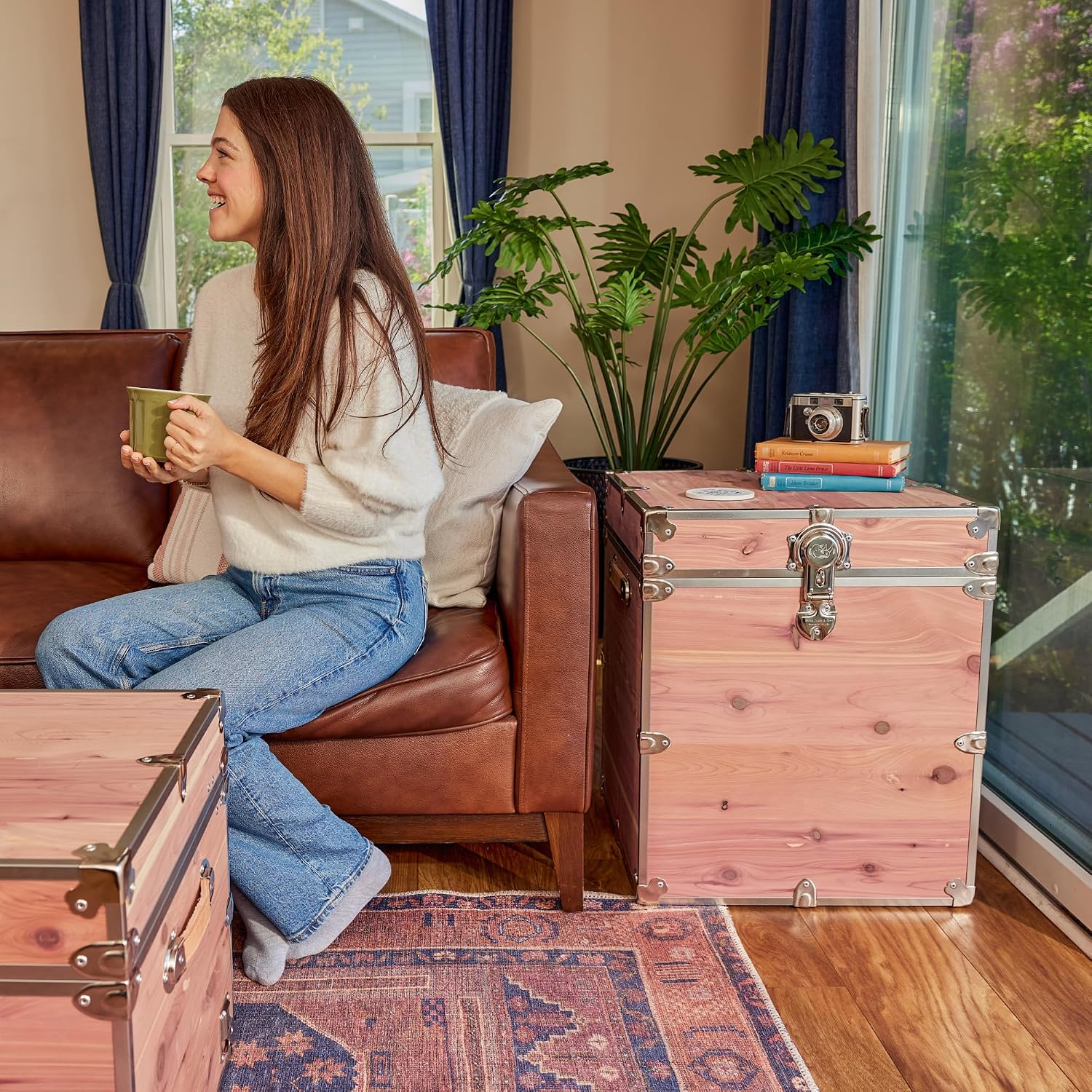 Rhino Trunk & Case Knotty Cedar Chest with Antique Brass Hardware – 18"x18"x20" Cube Storage Box, Coffee Table, End of Bed Trunk or Entryway Storage Bench Furniture – USA-Made, Heirloom Aesthetic