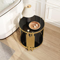 Modern End Table with Black Glass Top,Oval End Tables with Gold Legs,Living Room Luxury Glass Coffee Tables with 2-Tier