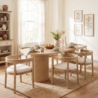 Christopher Knight Home 7 Piece Dining Table Set for 6, 88" Oval Cylinder Kitchen Table & Chairs, MDF Wood Dining Room Table Set with 6 Upholstered Chairs, Farmhouse Breakfast Table Set, Light Ash