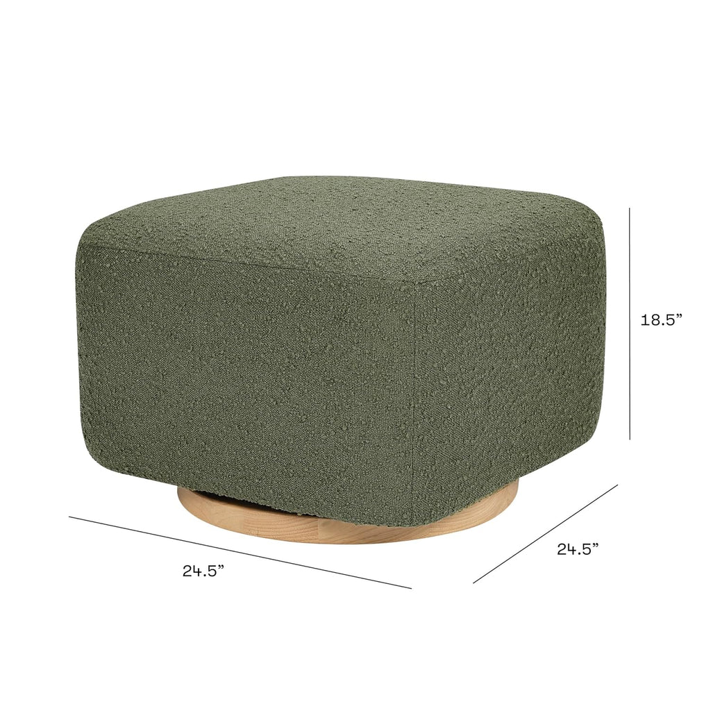 Babyletto Kiwi Gliding Ottoman in Olive Boucle with Light Wood Base, Greenguard Gold and CertiPUR-US Certified