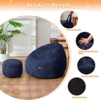MAXYOYO Kids Bean Bag Chair with Ottoman, Soft Plush Bean Bag Sofa with Removable Cover for Boys and Girls, Convenient Floor Seat with Handle, Comfy Toddler Lounge Chair for Playroom, Bedroom, Navy