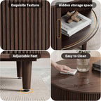 Round Coffee Table with Storage, 31.5" Center Table for Living Room, Mid Century Modern Coffee Tables for Living Room, Compact Small Coffee Table with Hidden Storage, Adjustable Feet, Walnut