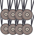 VHC Brands Colonial Star Round Seat Cushion Chair Pad, Tan Black Red, Jute Blend with Ties, 15x15 Inches, Set of 8