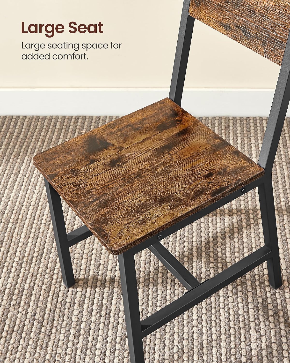 VASAGLE Dining Chair Set of 6, Wood Kitchen Chairs with Metal Steel Frame, Easy to Assemble, Comfortable Seat, Modern Farmhouse Chair for Kitchen, Bedroom, Living Room, Rustic Brown and Ink Black