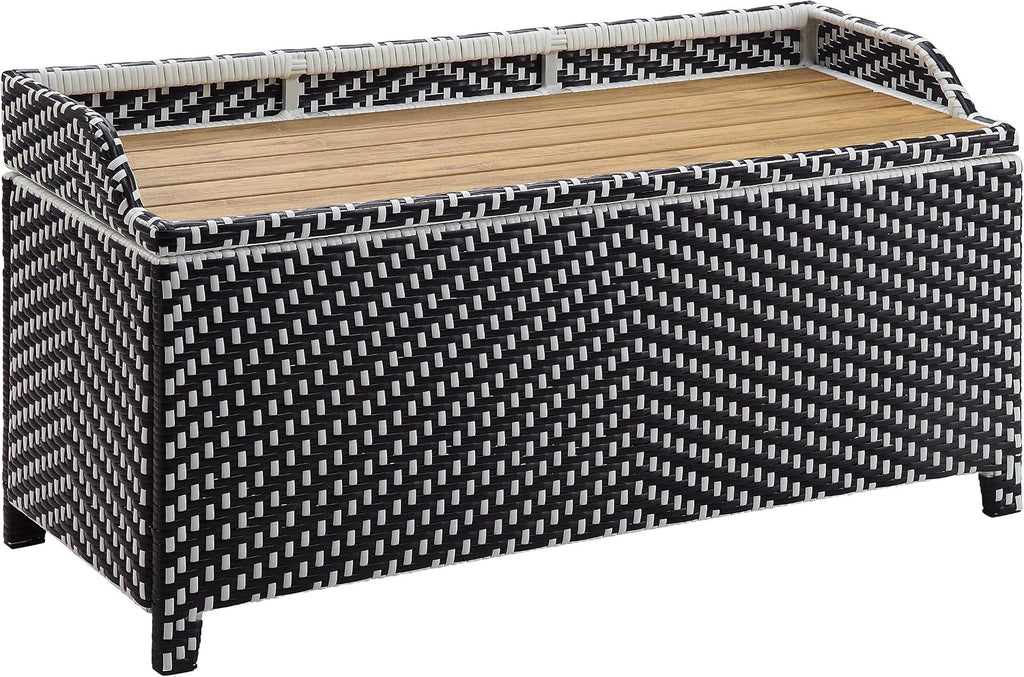Greemotion Azur Beach Aluminum and All-Weather Wicker 41 in. Wide Storage Bench for Garden, Backyard, Patio, Pool Area, Porch, Black and White