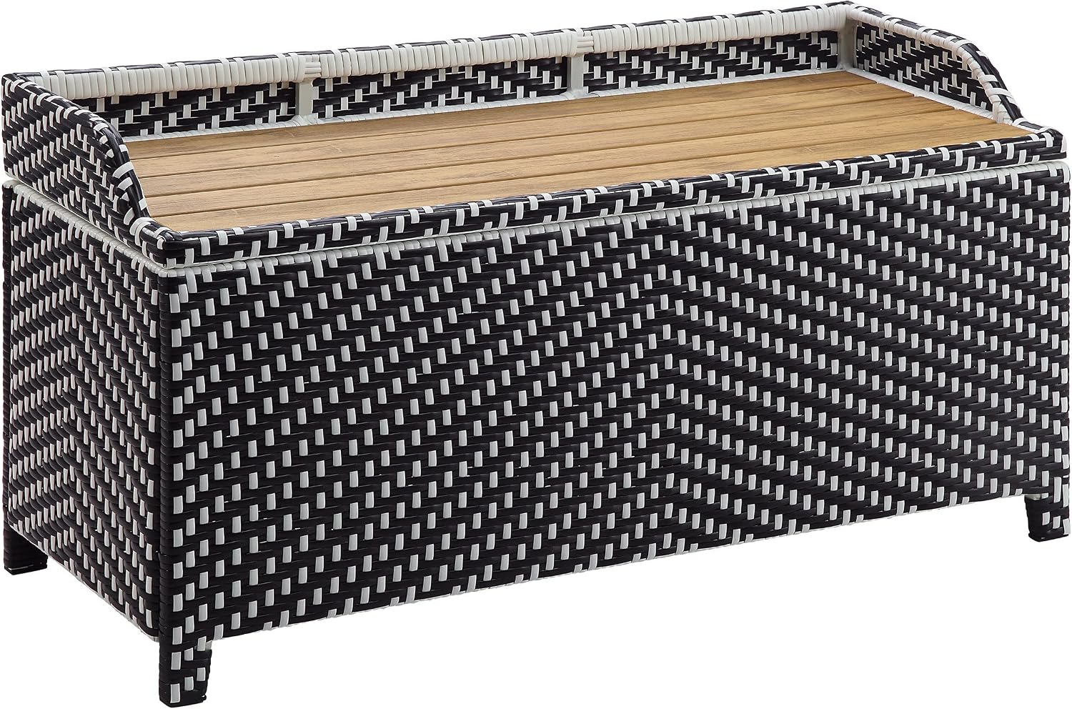 Greemotion Azur Beach Aluminum and All-Weather Wicker 41 in. Wide Storage Bench for Garden, Backyard, Patio, Pool Area, Porch, Black and White