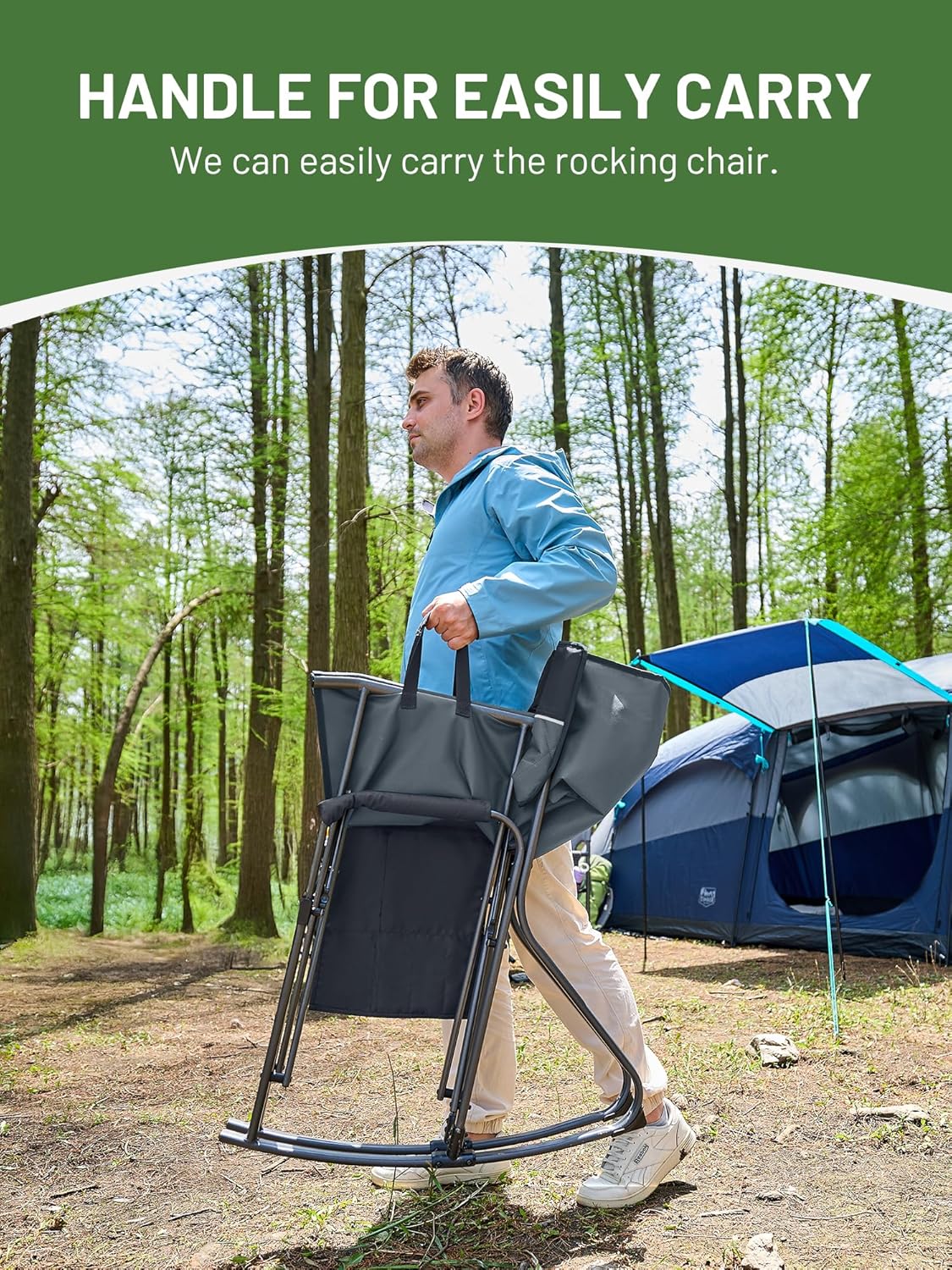 Timber Ridge Folding Oversized Rocking Camping Chair, 400lbs Capacity Portable Outdoor Rocker with Hard Armrests, Cup Holder & Side Pocket, Quick-Fold Design for Outdoor, Patio, Lawn