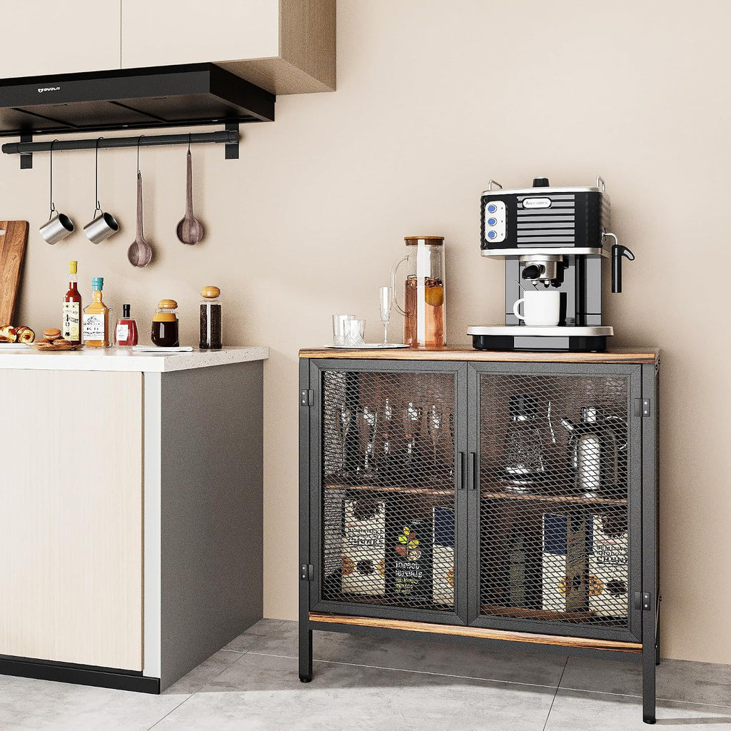 Soywey Storage Sideboard,Small Home Wine Cabinet Bar for Liquor and Wine, Coffee Bar Cabinet with Storage, Farmhouse Dining Sideboard for Kitchen and Dining Room (31.4 Inch, Rustic Brown)