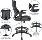 Flash Furniture Waylon High Back Designer Black Mesh Drafting Chair with LeatherSoft Sides and Adjustable Arms