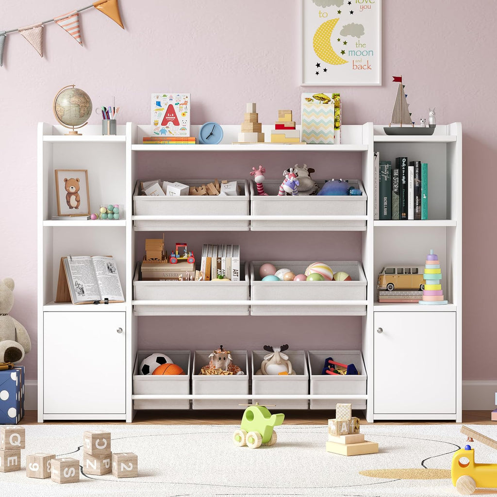 tikross Kids Toy Storage Organizer, White | Toddler Storage Cabinet with 8 Removable Storage Baskets, Multi Storage Cubbies, for Playroom, Kids Room, Living Room