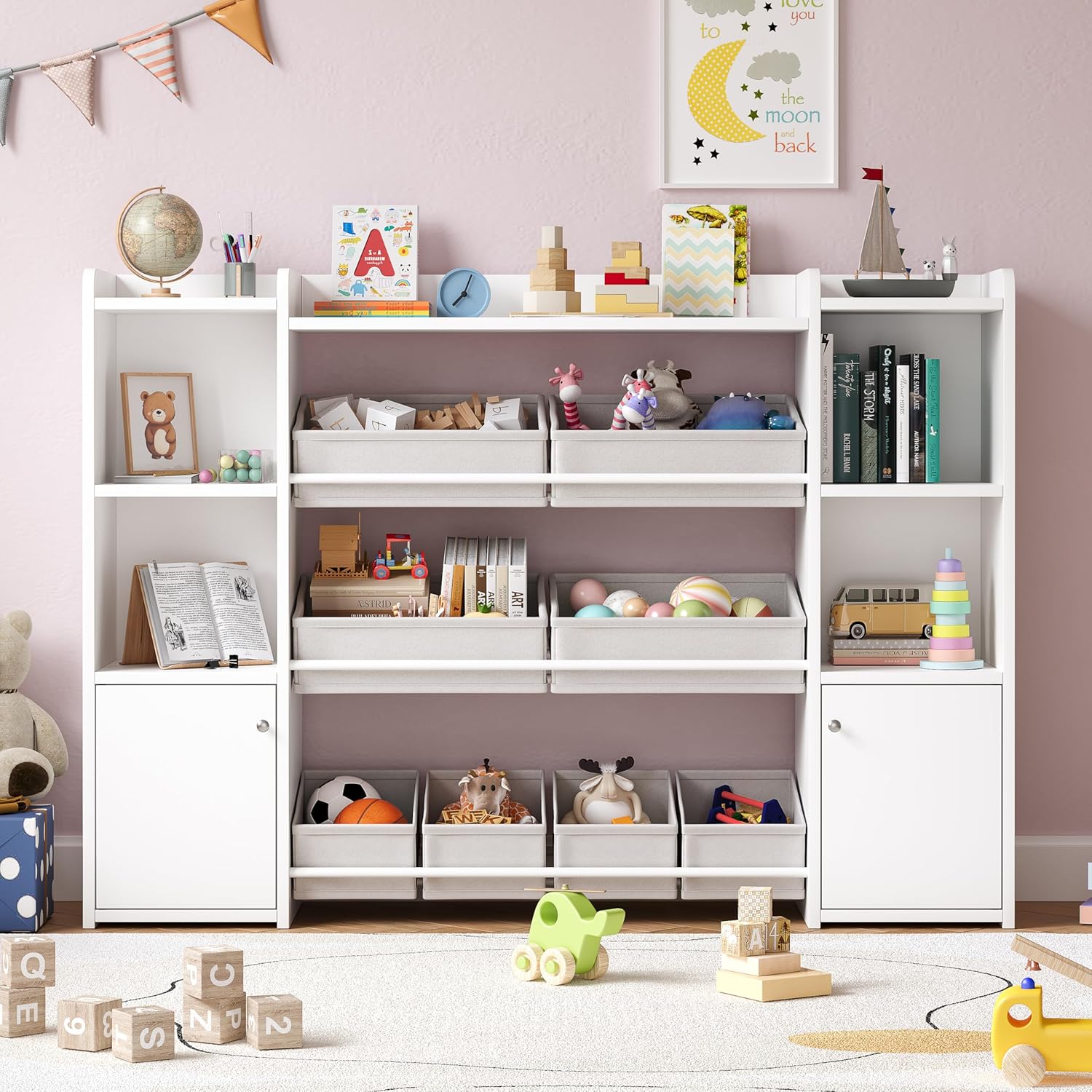 tikross Kids Toy Storage Organizer, White | Toddler Storage Cabinet with 8 Removable Storage Baskets, Multi Storage Cubbies, for Playroom, Kids Room, Living Room