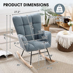 Nursery Rocking Chair, Teddy Upholstered Glider Chair with High Backrest, Tufted Rocker Glider Chair with Thick Cushion, Cozy Rocking Armchair, Rocker Padded Seat for Bedroom(Blue)