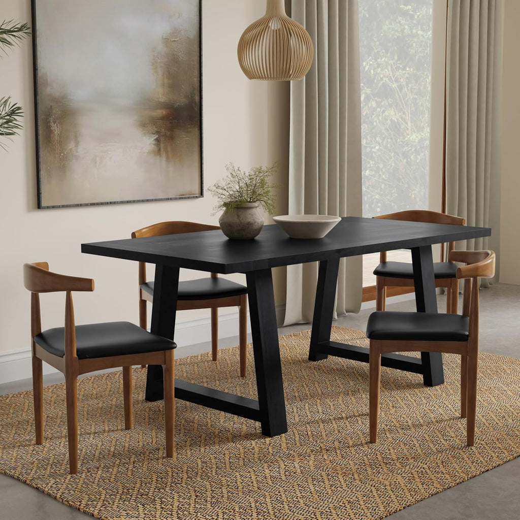 SIMPLIHOME Whitley Dining Table - 72 inch Wide Solid Mango Wood Rectangular Table in Black, Modern Farmhouse Style for Dining Room or Kitchen with Extra-Thick Trestle Base, Seats 6