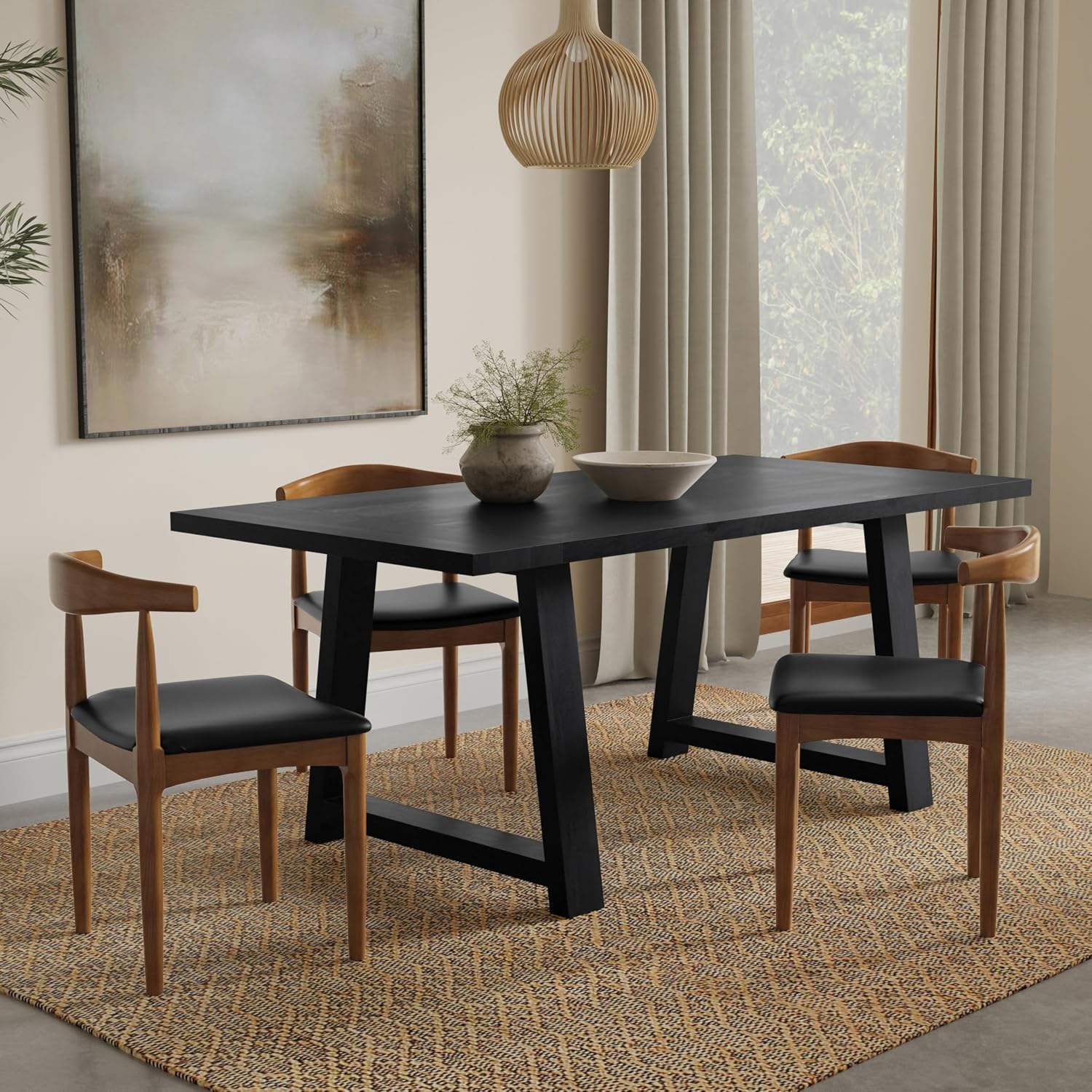 SIMPLIHOME Whitley Dining Table - 72 inch Wide Solid Mango Wood Rectangular Table in Black, Modern Farmhouse Style for Dining Room or Kitchen with Extra-Thick Trestle Base, Seats 6
