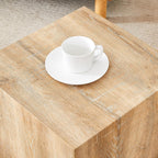 Modern Natural Color Wooden End Table for Living Room, MDF Construction Square Sofa Side Table Small Nightstand for Home Apartment, 15.7 x 15.7 x 15.7 Inch, Easy to Clean, Non-Slip Feet Pad