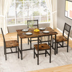 AWQM 43.3 Inch Dining Table Set for 4,Industrial Table with 4 Curved Chairs Set,5-Piece Rectangular Kitchen Table Set for Dining Room,Breakfast Nook,Small Space