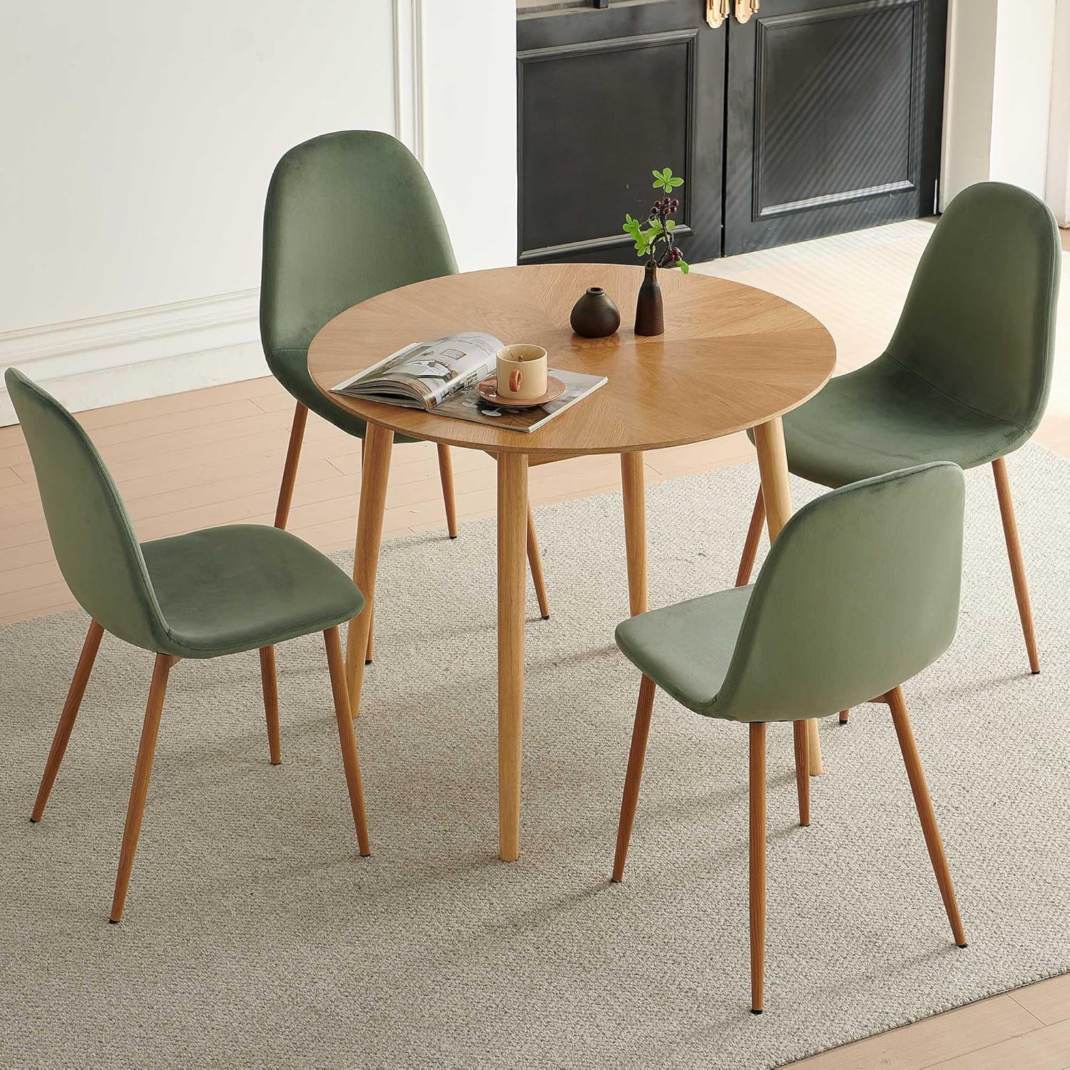 Velvet Dining Chairs Set of 4 - Modern Upholstered Chairs with Metal Legs for Living, Bedroom,Dining Room - Green Dining Chairs Set for 4