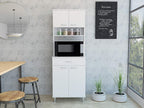 23.6" D*13.9" W*66.5" H Storage Cabinet with 19.9" Drawer, 3 Shelves & 2 Double Doors, Sliver Door Handles, Farmhouse Rectangular Kitchen Pantry, for Living Room, Dining Room, White