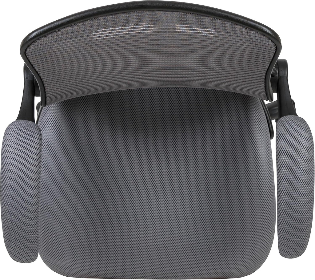 EMMA + OLIVER Mid-Back Dark Gray Mesh Ergonomic Drafting Chair with Foot Ring and Flip-Up Arms
