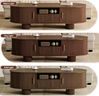 55.1" Oval Coffee Tables with Storage,Fluted Mid Century Modern Center Table with Drawer,Accent Coffee Table with Sliding Door for Living Room Small Space (Walnut)