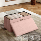 VECELO 30'' Folding Storage Ottoman Bench, End of Bed Linen Fabric Foot Rest Stool with Padded Seat, Large Footstools for Bedroom, Living Room, Load 550 lb, Pink