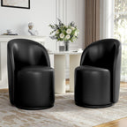 Lumibee Faux Leather Swivel Barrel Dining Chairs Set of 4, Modern Upholstered Round Dining Chairs with 360° Rotation, Comfy Armless Accent Makeup Vanity Chair for Dining/Living Room Kitchen, Black