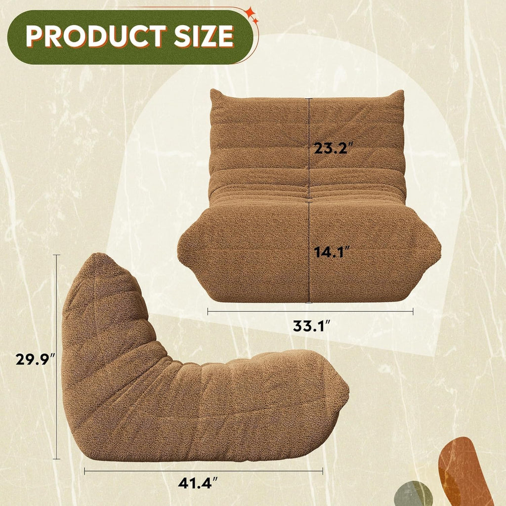 WLIVE Bean Bag Chair for Adults, Teddy Fleece Togo Chair, Giant, Memory Foam, for Living Room and Bedroom, Single, Brown