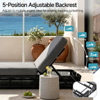 Outdoor Chaise Lounge Chair, Black Woven Rope Patio Recliner with 5-Position Adjustable Backrest, Pool Sunbathing Lounge Chair with Gray Removable Cushions for Poolside, Beach