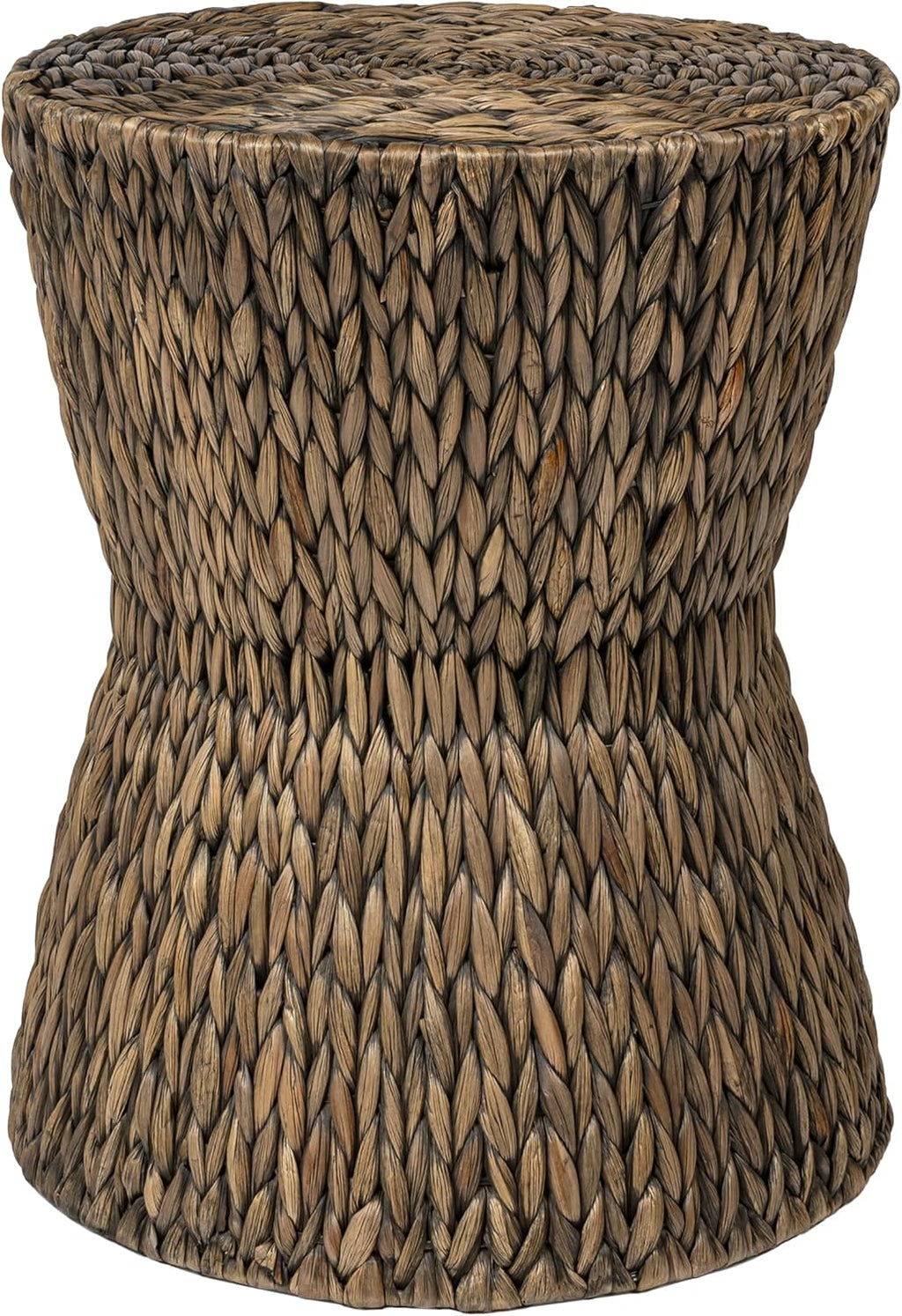 JONATHAN Y Natura 19" Handwoven Water Hyacinth Round Side Table, with Hourglass Silhouette and Metal Frame for Living Room, Bohemian Accent Table, Fully Assembled, Brown TBL2505B