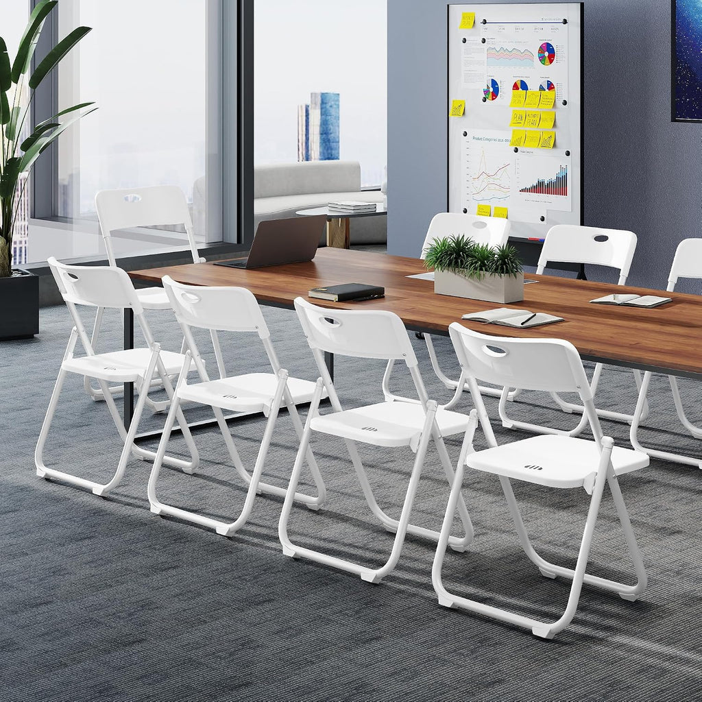 6 Pack White Plastic Folding Chairs, Lightweight Foldable Chair with 350lbs Capacity, Portable Seat with Sturdy Steel Frame for Indoor & Outdoor Use