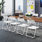 6 Pack White Plastic Folding Chairs, Lightweight Foldable Chair with 350lbs Capacity, Portable Seat with Sturdy Steel Frame for Indoor & Outdoor Use