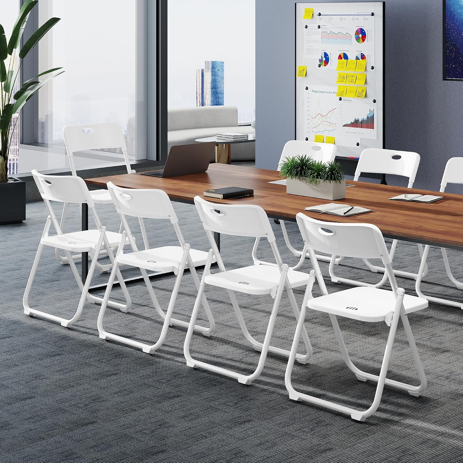 6 Pack White Plastic Folding Chairs, Lightweight Foldable Chair with 350lbs Capacity, Portable Seat with Sturdy Steel Frame for Indoor & Outdoor Use