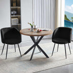 NORDICANA 3 Piece Dining Table and Chair Set, 37-Inch Engineered Wood Round Table Set with Black Fuzzy Sherpa Armchairs, Metal Leg for Small Spaces