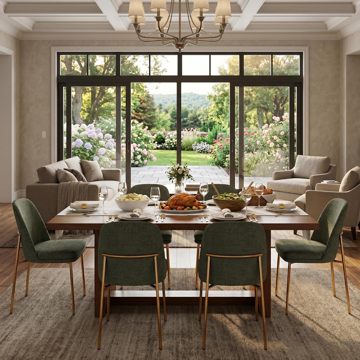 CHITA Modern Dining Chairs Set of 6, FSC Certified Metal Dining Chair for Dining Room, Moss Green