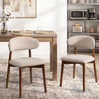 Mid Century Modern Dining Chairs Set of 6, Farmhouse Wooden Fabric Upholstered Kitchen Chairs with Curve Back, Mid-Century Dining Room Chairs for Living Room Restaurant Cafe with Brown Legs, Camel