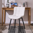 YOUTASTE White Dining Chairs Set of 2, Faux Leather Upholstered Armless Chairs with Back and Black Metal Legs, Mid Century Modern Kitchen Chairs for Living Room, Vanity, or Guest Reception Room