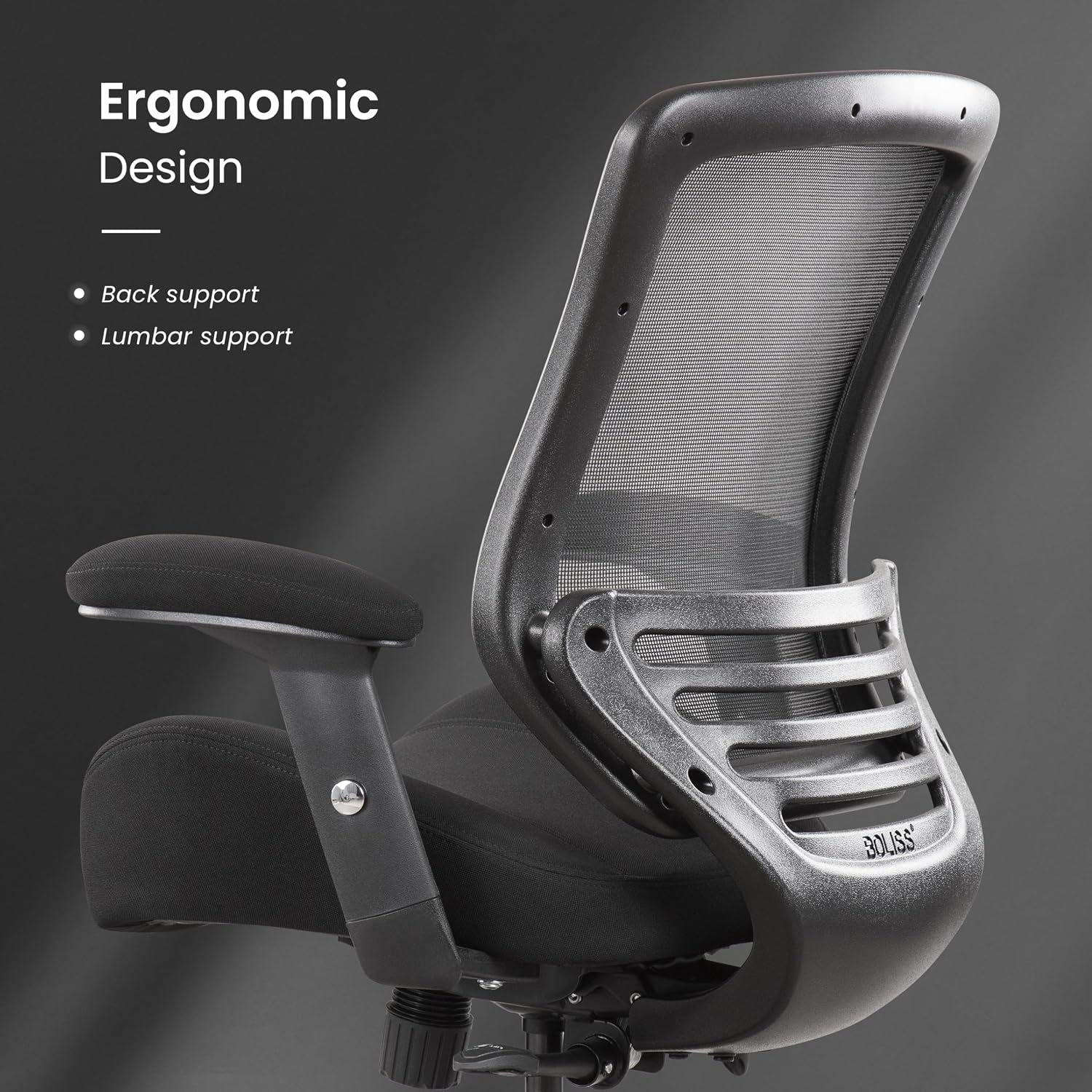 BOLISS 400lbs Mid Back Mesh Ergonomic Drafting Chair for Standing Desk Office Wide Chair Built-in Lumbar Support Big Adjustable Foot Ring Height Adjustable Armrest (Black)