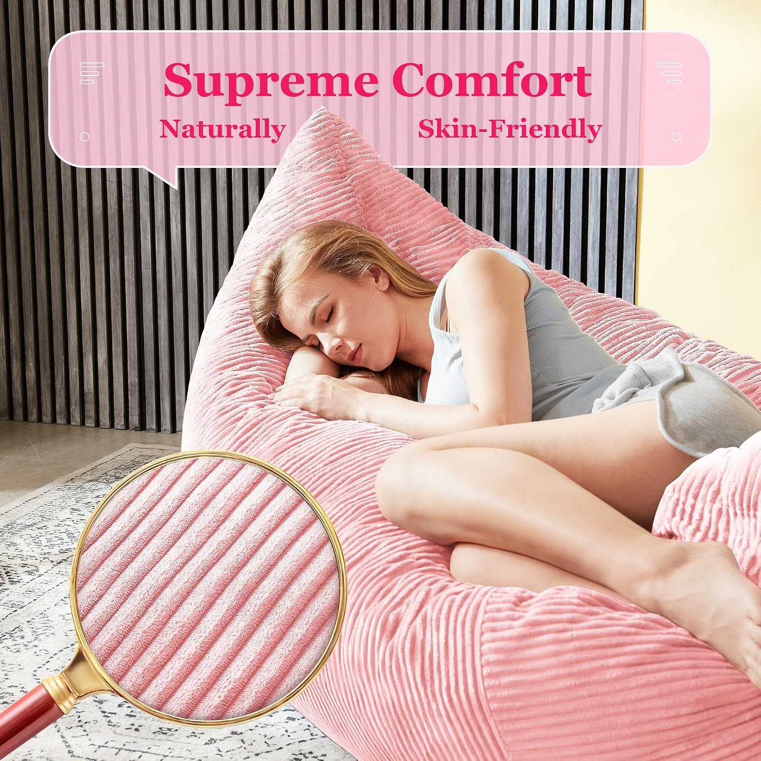 3 in 1 Big Bean Bag Chair for Adults, Large Giant BeanBag Chairs, Convertible Soft Floor Chair Cushions, Sofa & Bed, Perfect for Bedroom, Living Room, Game Room (Pink)