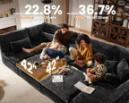 CHIC HOUSE 84" Oversized Corduroy Modular Sectional Sofa, Extra Deep 3-Seater Sofa Fluffy Cloud Couch with Ottoman, Sectional Sleeper Sofa for Living Room, L-Shaped, Plush Corduroy, Black